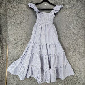 Whimsy Dress Womens Small Blue Plaid Smocked Midi Summer Cottagecore